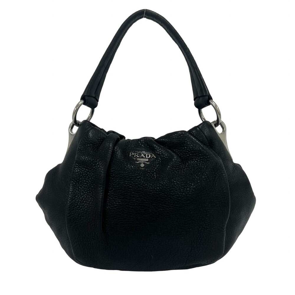PRADA logo hardware Vitello Daino leather semi-shoulder bag/handbag/tote bag,...